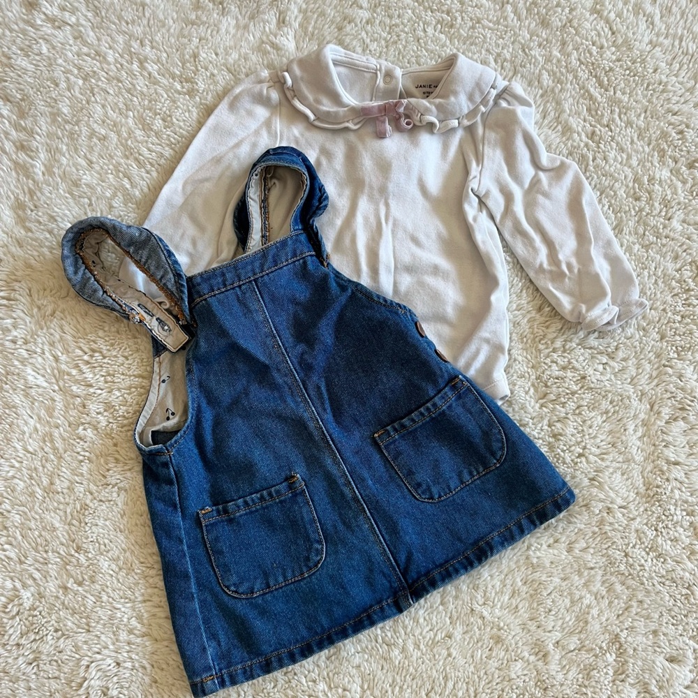 Zara Denim Jumper, Janie and Jack One Piece Girls  Sz 12-18 Mos Bundle